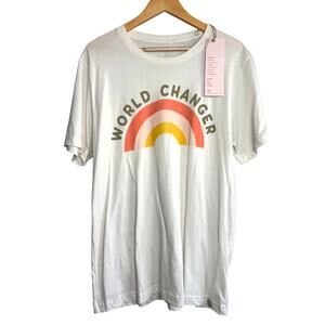 Crowned Free World Changer Graphic Tee NWT Size Large Cream Rainbow
